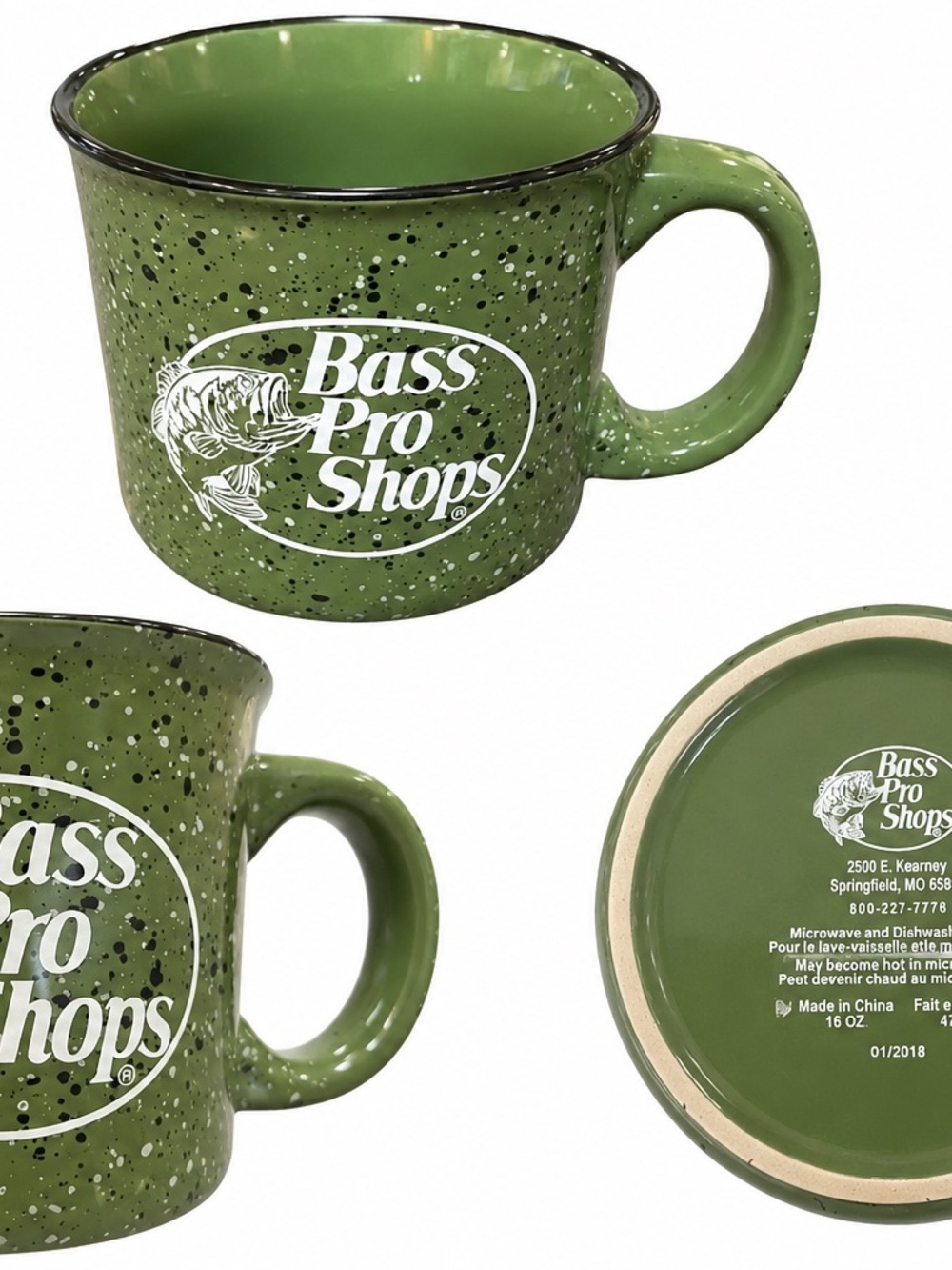 Bass Pro Shops Olive Green Speckled Ceramic Camp Mug